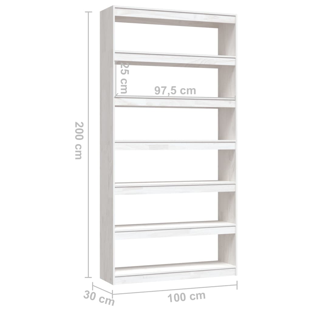 Bookcase/Room divider, white, 100x30x200 cm, solid pine wood