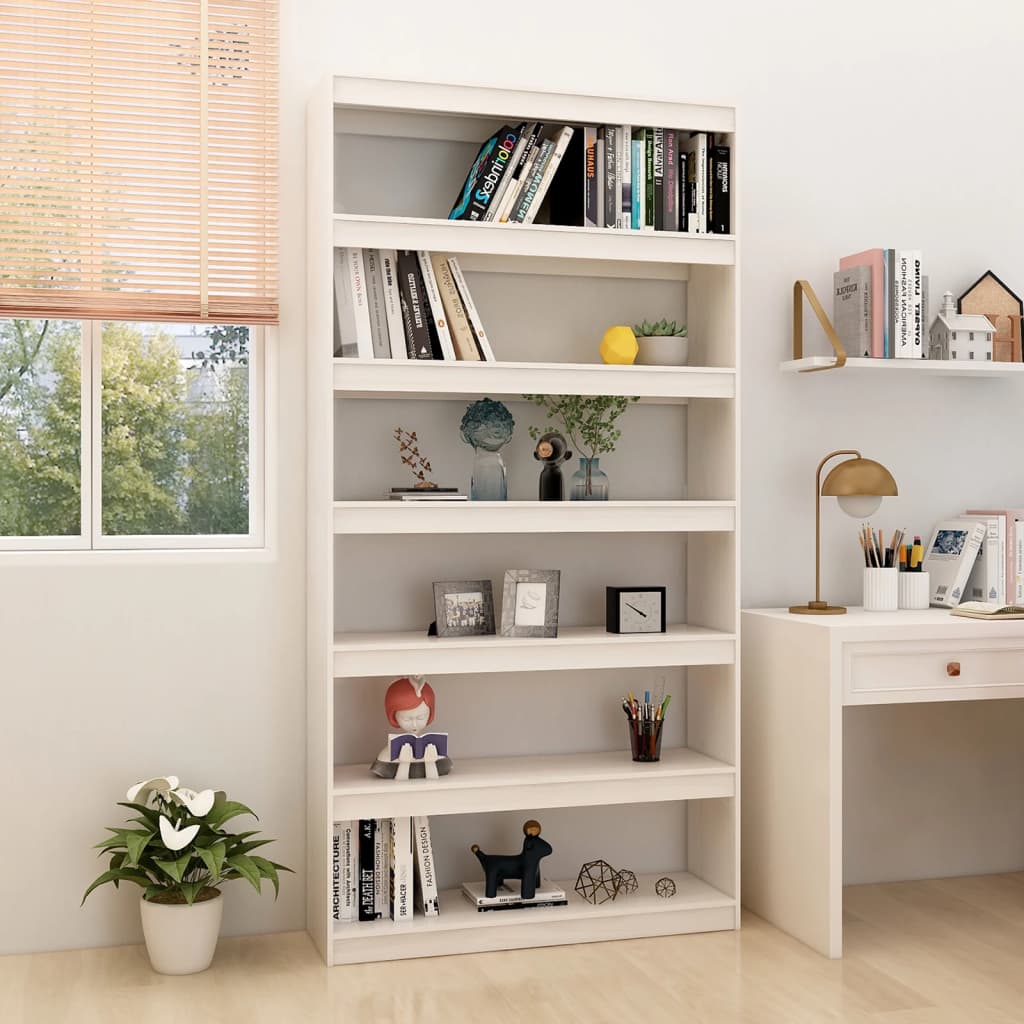 Bookcase/Room divider, white, 100x30x200 cm, solid pine wood