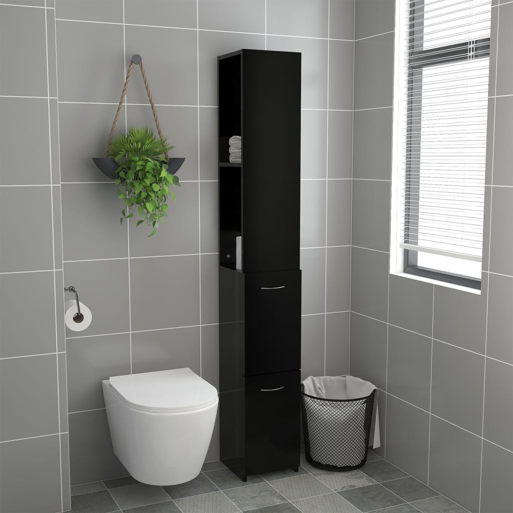 Bathroom cabinet, black, 25x26.5x170 cm, processed wood