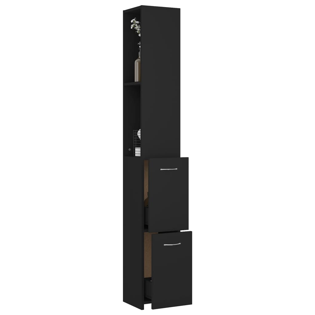 Bathroom cabinet, black, 25x26.5x170 cm, processed wood
