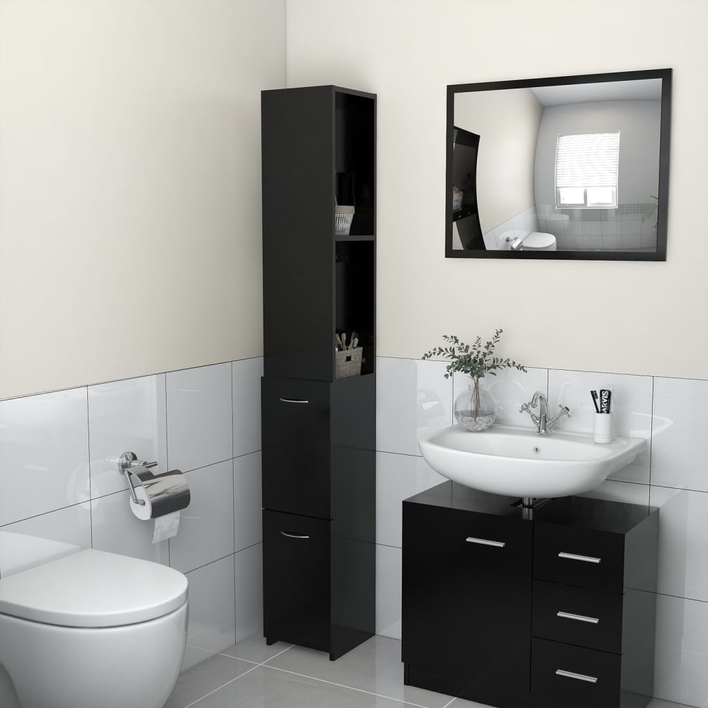 Bathroom cabinet, black, 25x26.5x170 cm, processed wood
