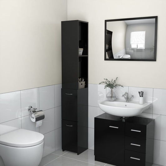 Bathroom cabinet, black, 25x26.5x170 cm, processed wood