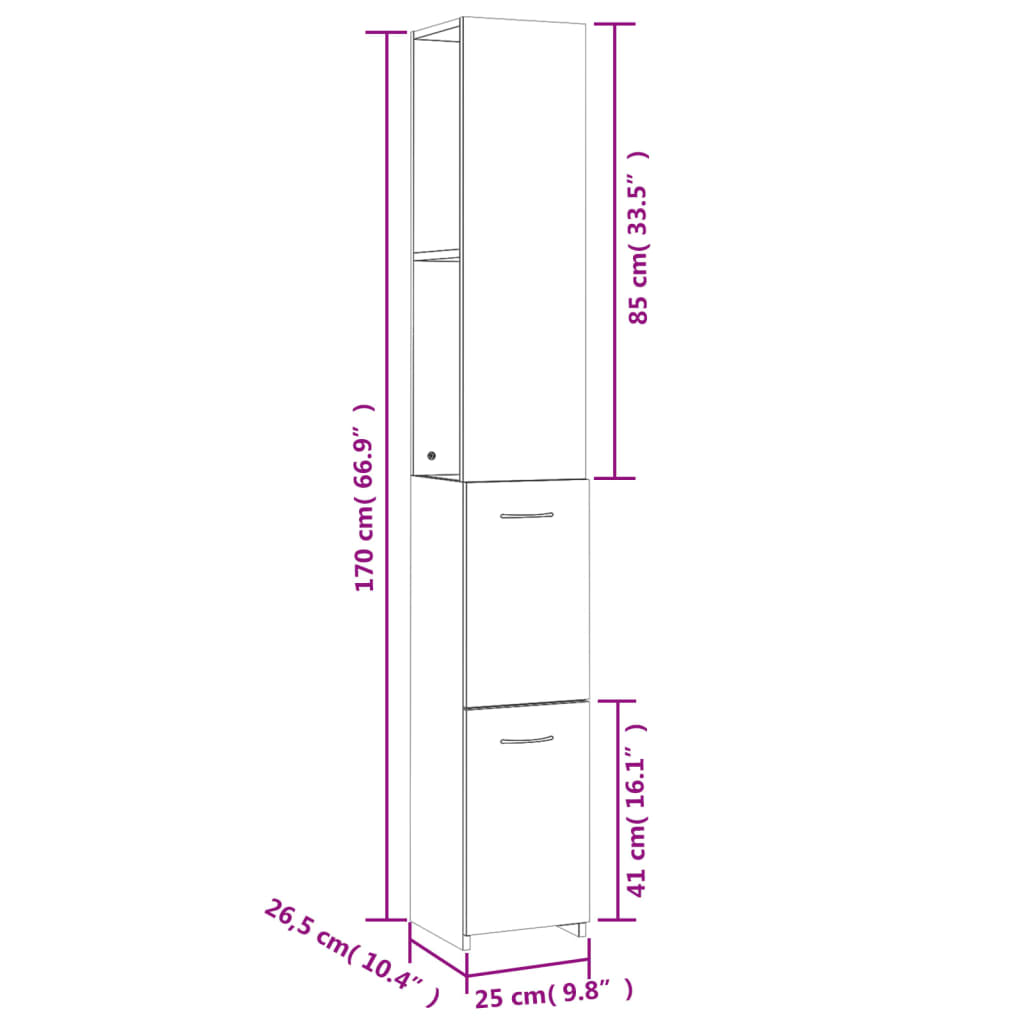 Bathroom cabinet, concrete gray, 25x26.5x170 cm, processed wood