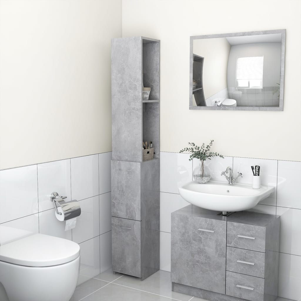Bathroom cabinet, concrete gray, 25x26.5x170 cm, processed wood