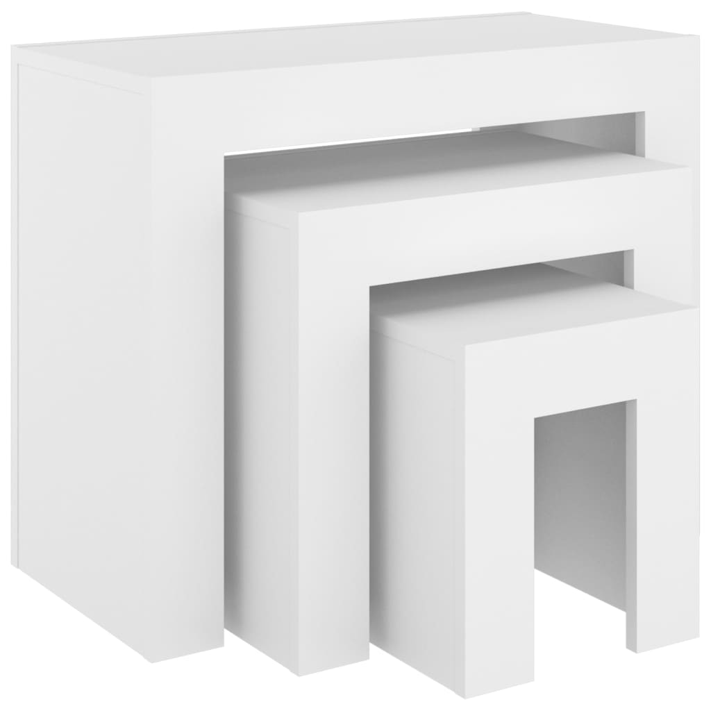 Stackable coffee tables, 3 pcs., white, chipboard