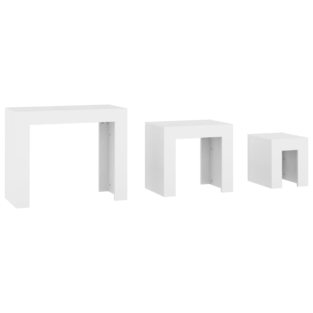 Stackable coffee tables, 3 pcs., white, chipboard