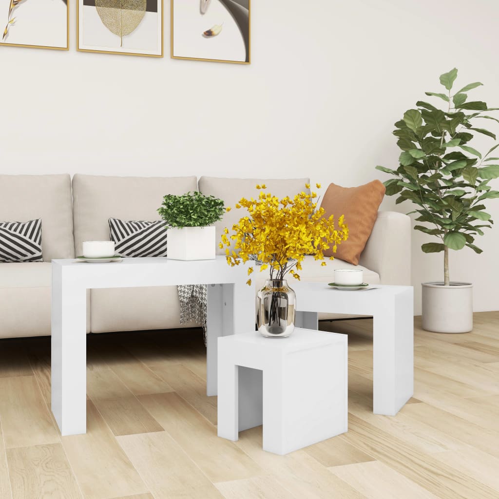 Stackable coffee tables, 3 pcs., white, chipboard