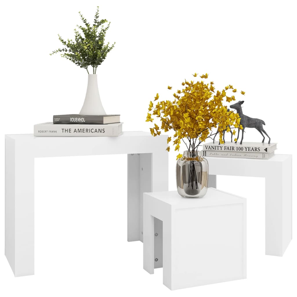 Stackable coffee tables, 3 pcs., white, chipboard