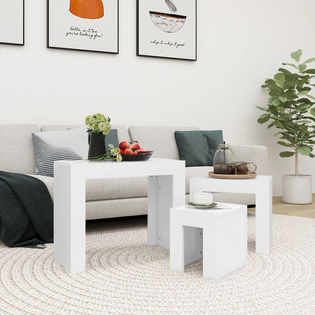 Stackable coffee tables, 3 pcs., white, chipboard