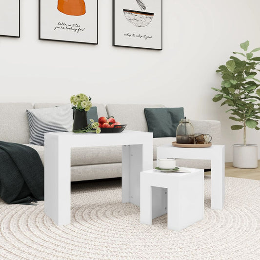 Stackable coffee tables, 3 pcs., white, chipboard