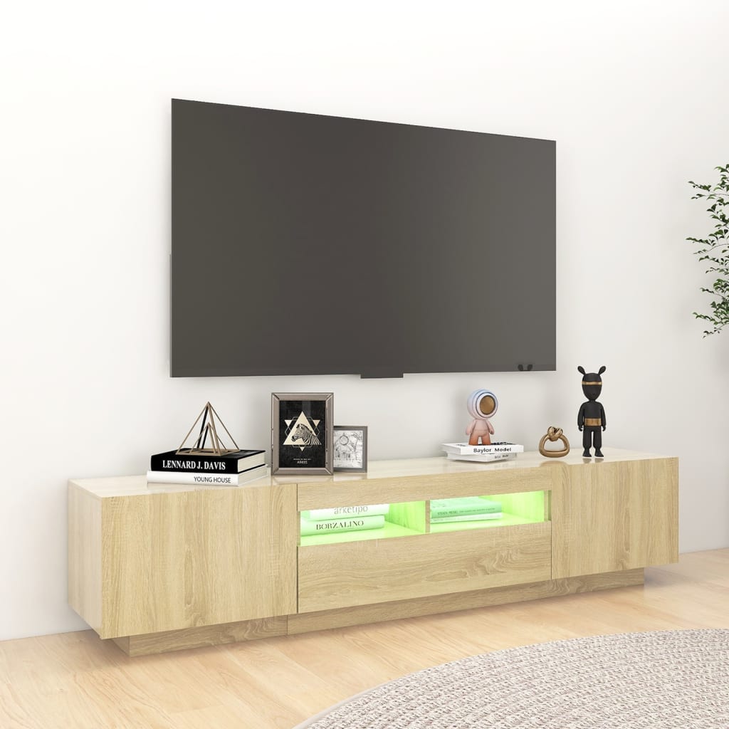 TV sideboard with LED lights, sonoma oak, 180x35x40 cm