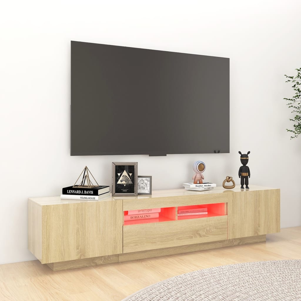 TV sideboard with LED lights, sonoma oak, 180x35x40 cm