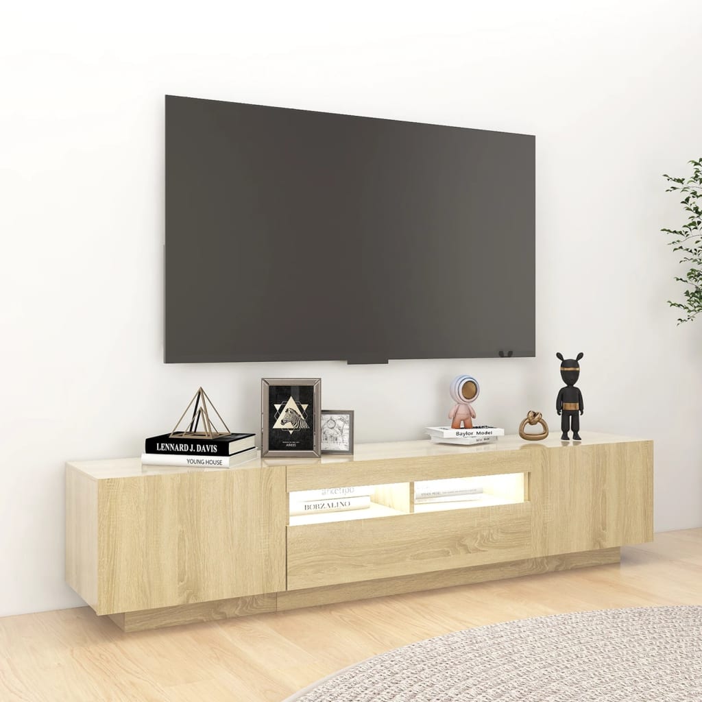 TV sideboard with LED lights, sonoma oak, 180x35x40 cm