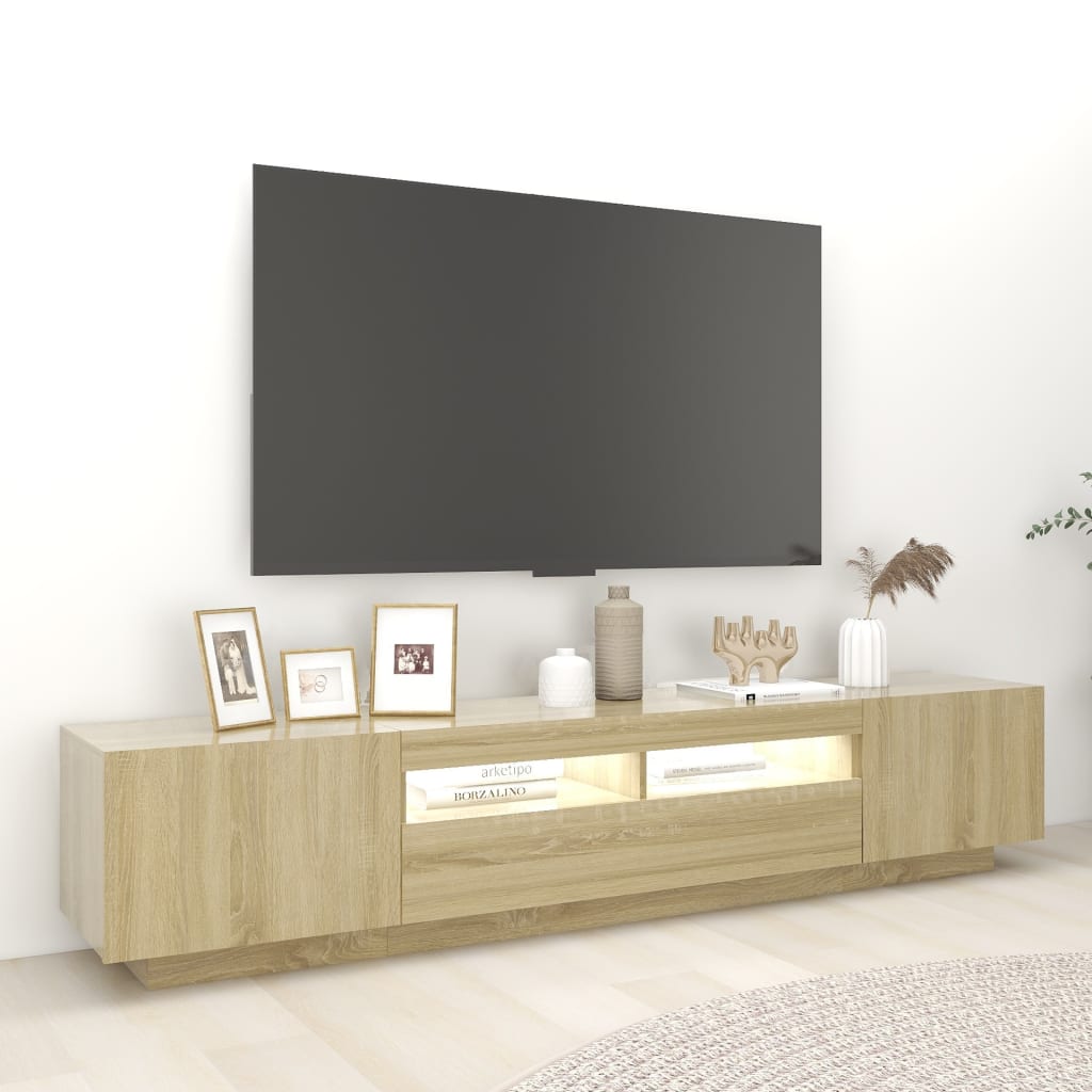 TV sideboard with LED lights, sonoma oak, 200x35x40 cm