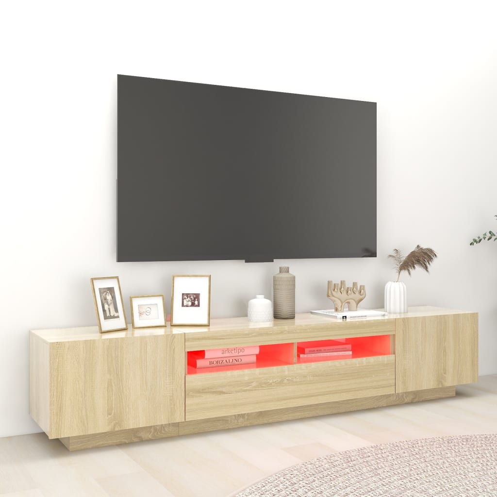 TV sideboard with LED lights, sonoma oak, 200x35x40 cm