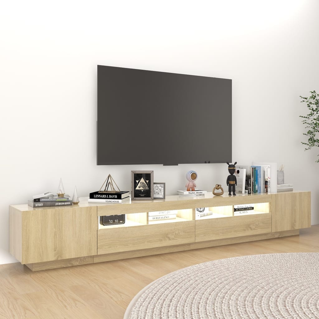 TV cabinet with LED lights, Sonoma oak, 260x35x40 cm