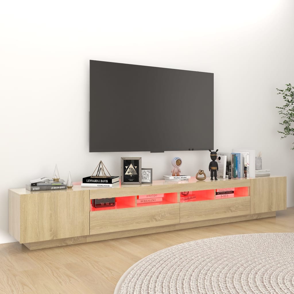 TV cabinet with LED lights, Sonoma oak, 260x35x40 cm