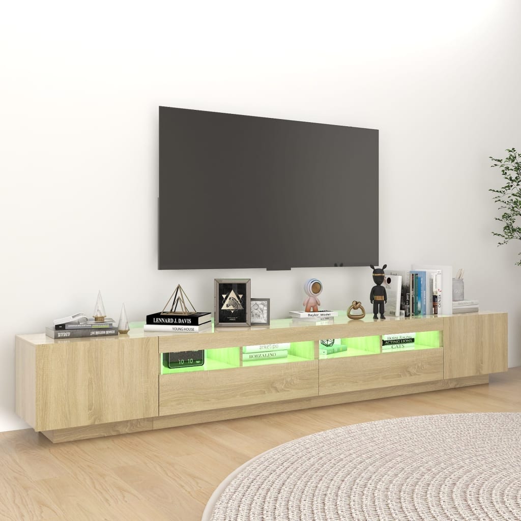 TV cabinet with LED lights, Sonoma oak, 260x35x40 cm