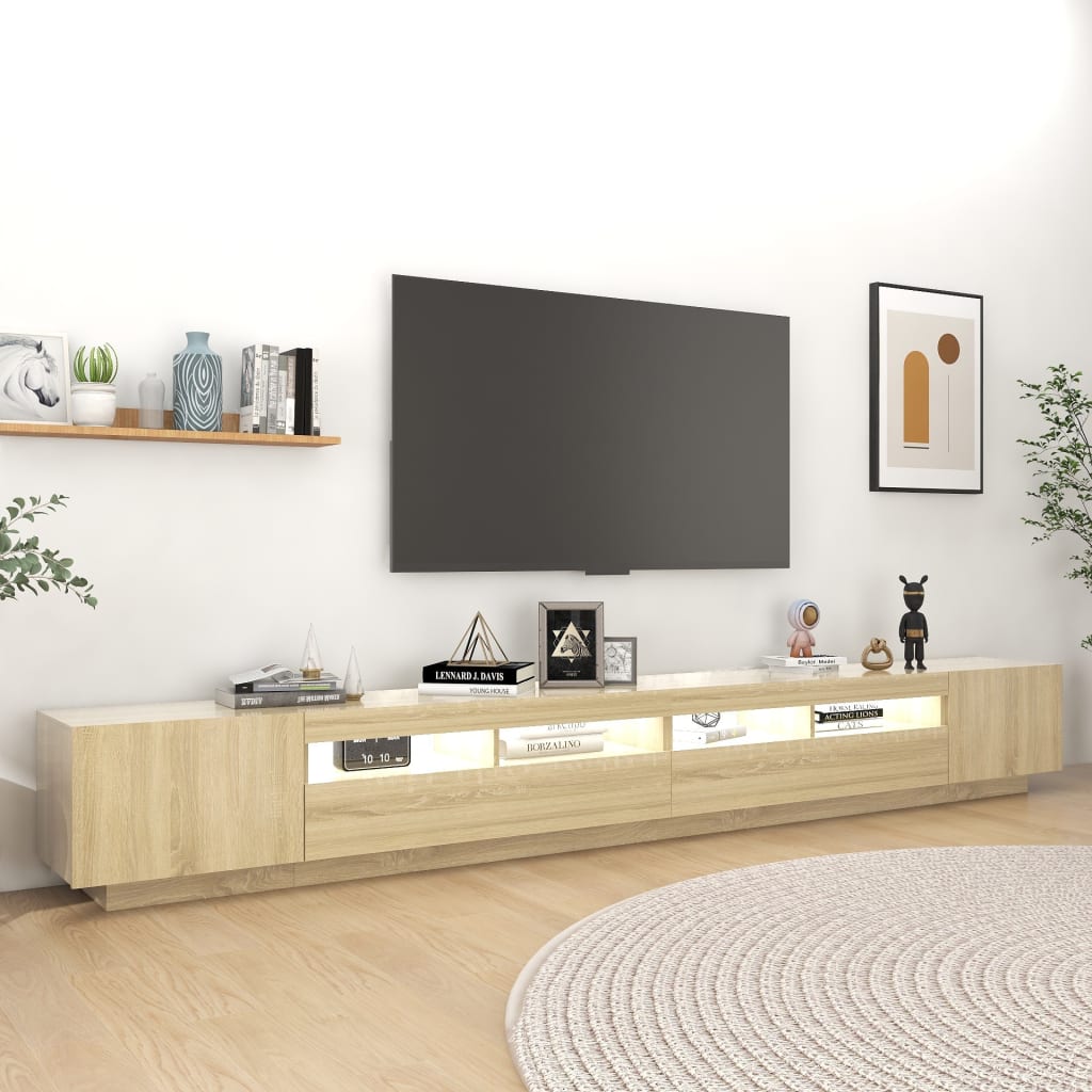 TV sideboard with LED lights, sonoma oak, 300x35x40 cm