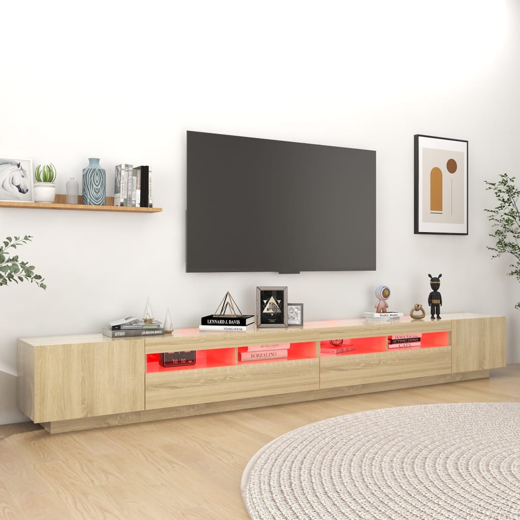 TV sideboard with LED lights, sonoma oak, 300x35x40 cm