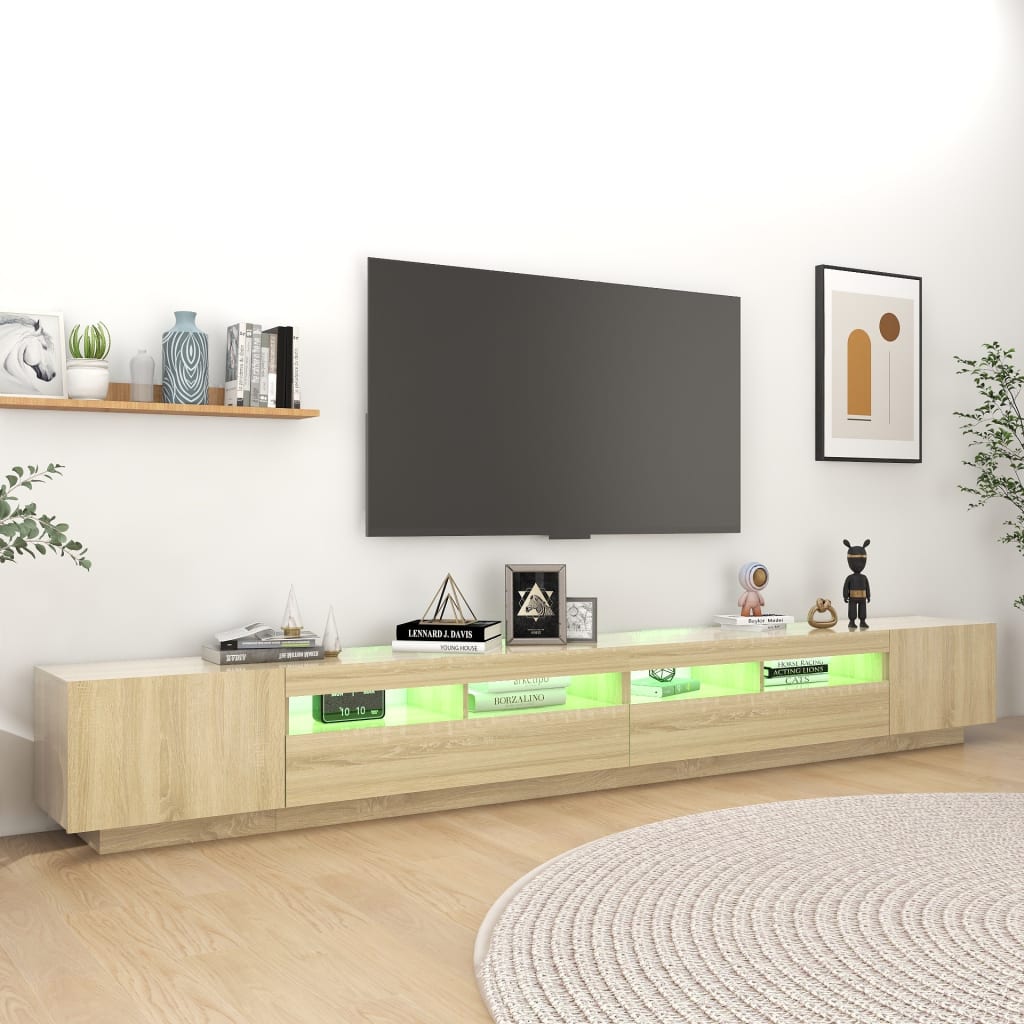 TV sideboard with LED lights, sonoma oak, 300x35x40 cm