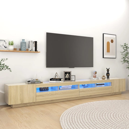 TV sideboard with LED lights, sonoma oak, 300x35x40 cm