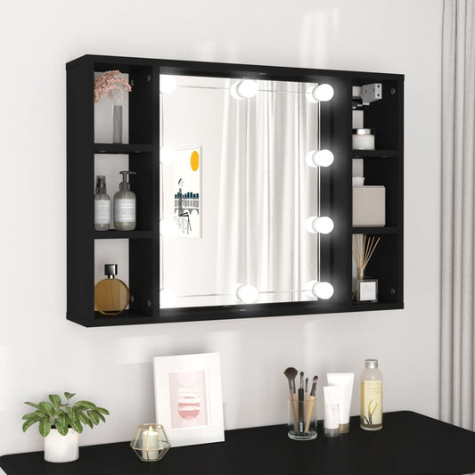 Cabinet with mirror and LED, black, 76x15x55 cm