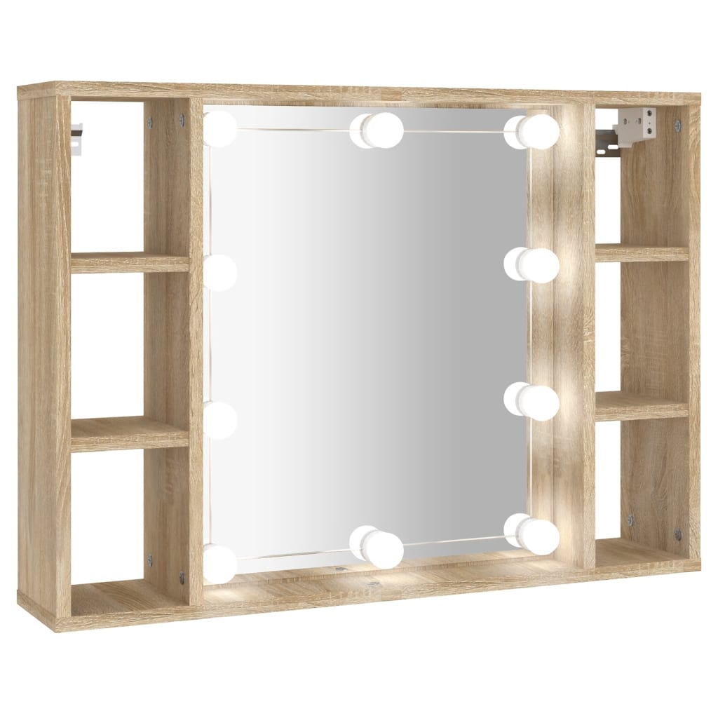Cabinet with mirror and LED, sonoma oak, 76x15x55 cm