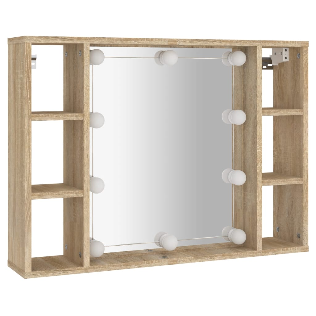 Cabinet with mirror and LED, sonoma oak, 76x15x55 cm