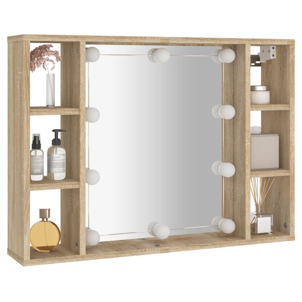 Cabinet with mirror and LED, sonoma oak, 76x15x55 cm