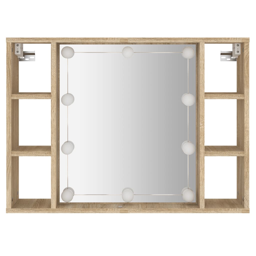 Cabinet with mirror and LED, sonoma oak, 76x15x55 cm