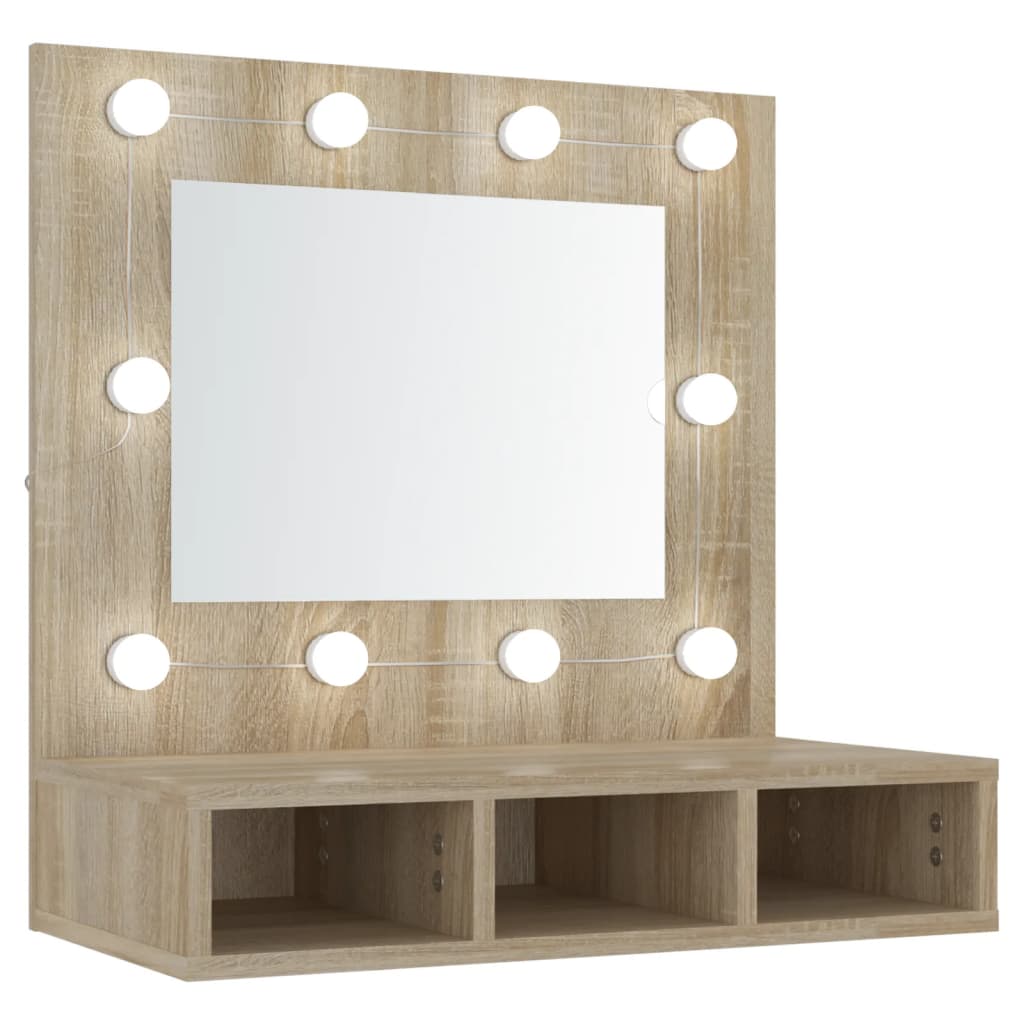 Cabinet with mirror and LED, sonoma oak, 60x31.5x62 cm