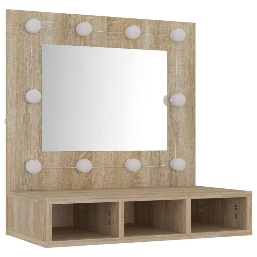 Cabinet with mirror and LED, sonoma oak, 60x31.5x62 cm