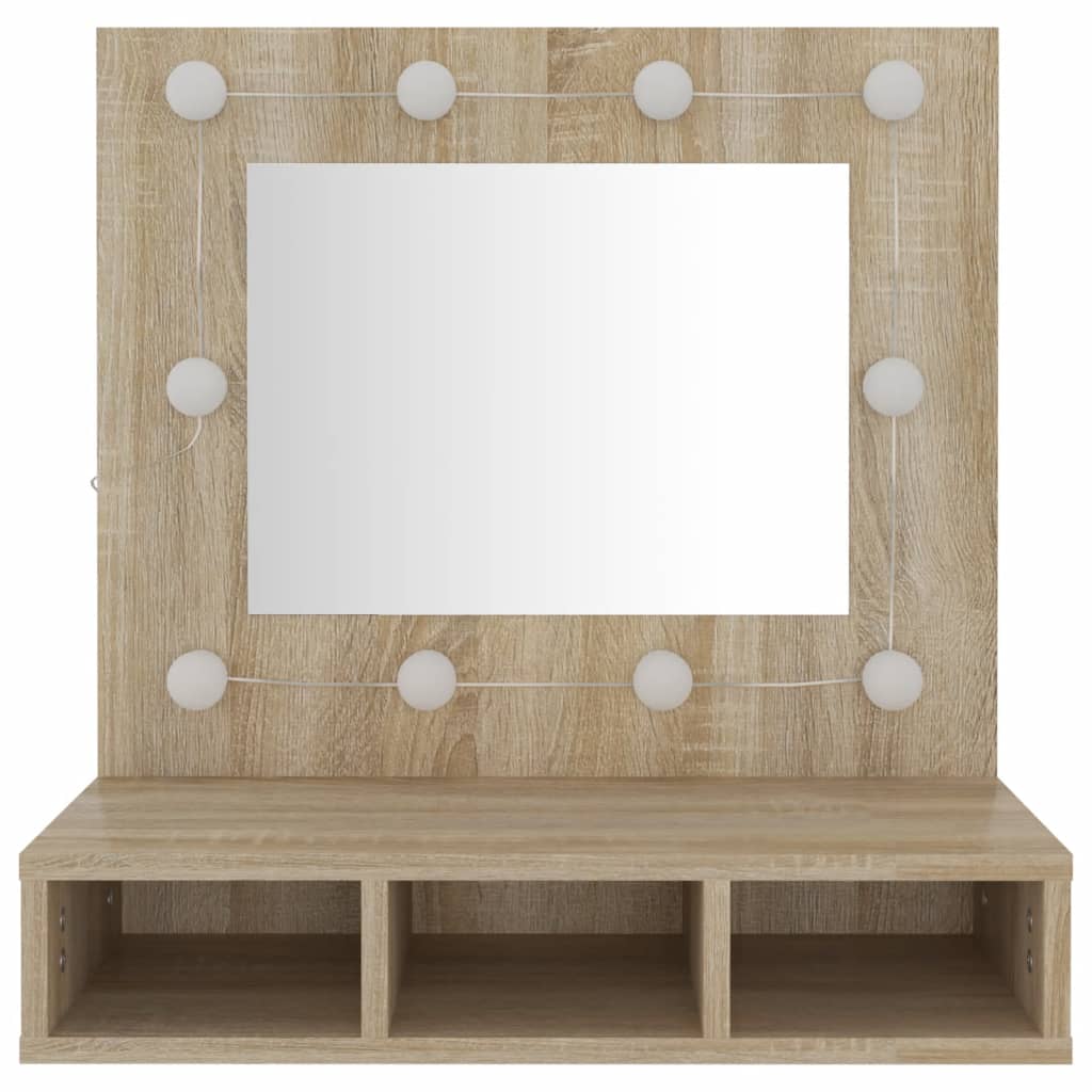 Cabinet with mirror and LED, sonoma oak, 60x31.5x62 cm