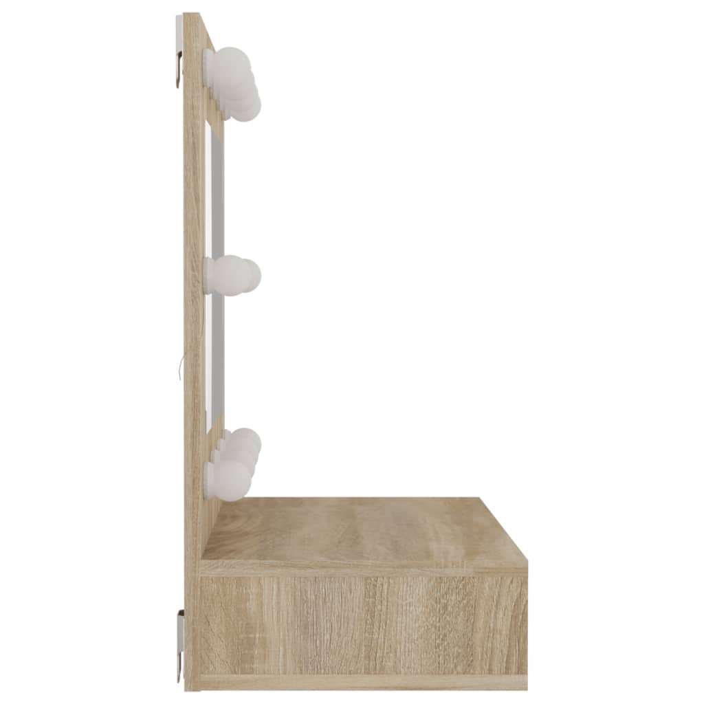 Cabinet with mirror and LED, sonoma oak, 60x31.5x62 cm