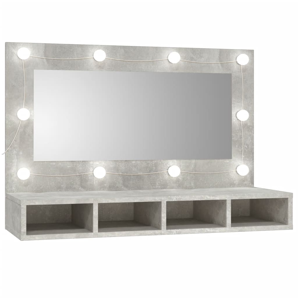 Cabinet with mirror and LED, concrete grey, 90x31.5x62 cm