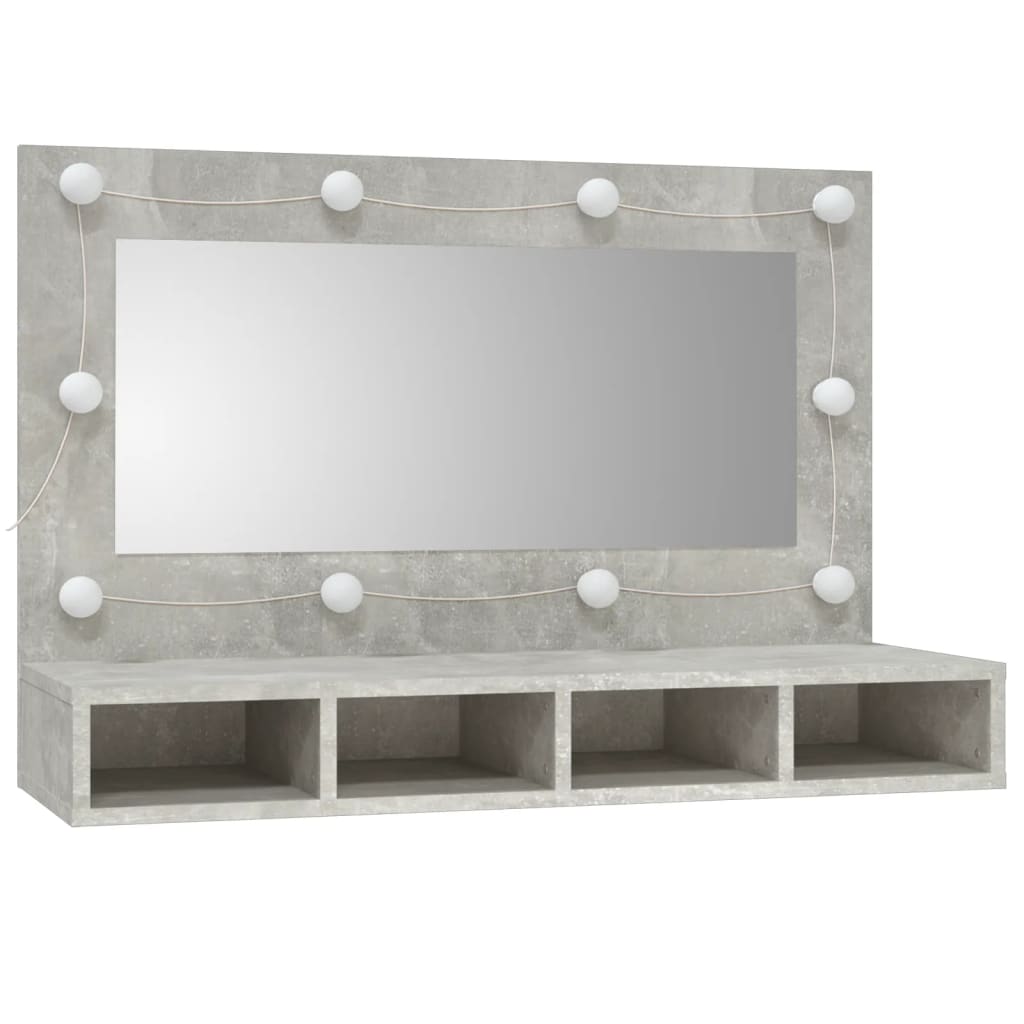 Cabinet with mirror and LED, concrete grey, 90x31.5x62 cm