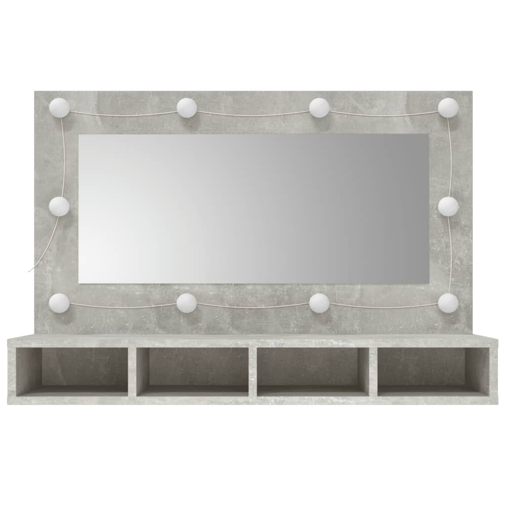 Cabinet with mirror and LED, concrete grey, 90x31.5x62 cm