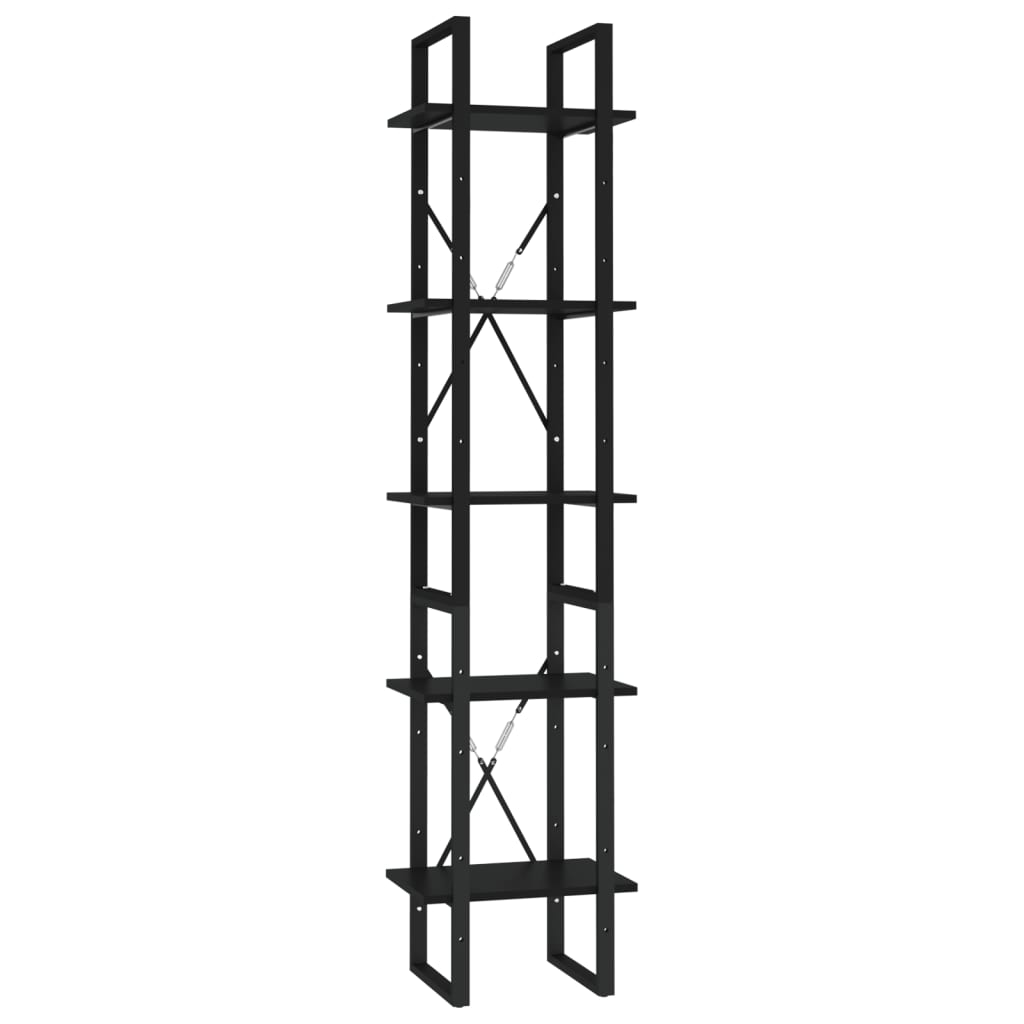 Bibliotecă cu 5 rafturi, negru, 40x30x175 cm, lemn prelucrat