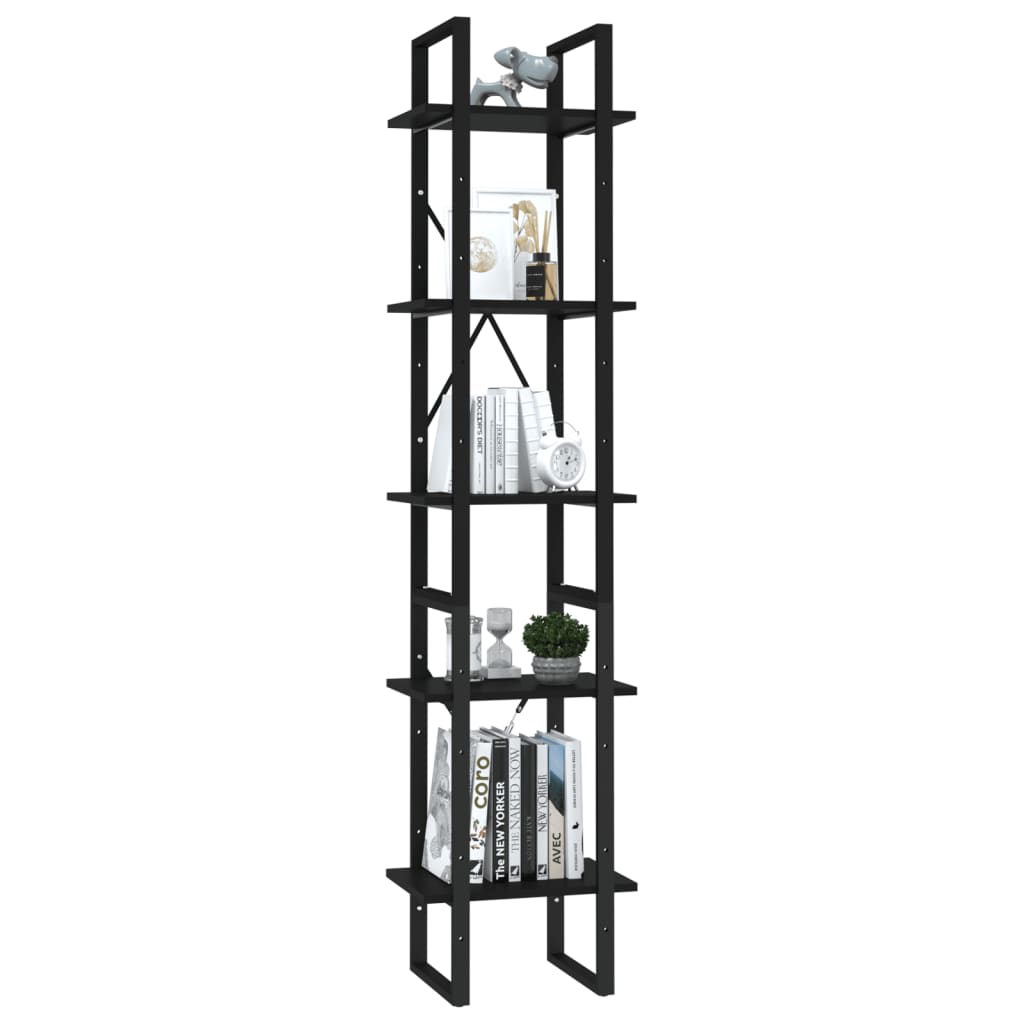 Bibliotecă cu 5 rafturi, negru, 40x30x175 cm, lemn prelucrat