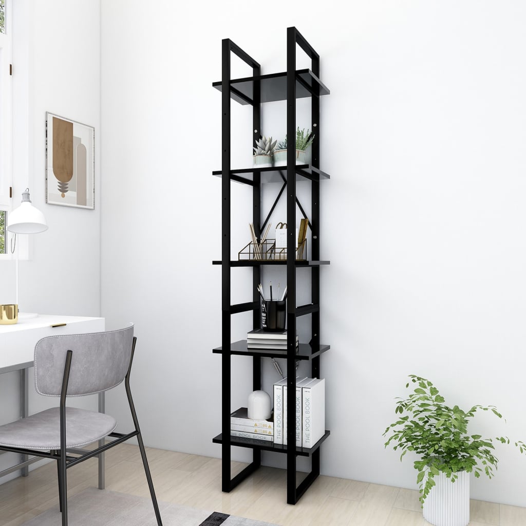 Bibliotecă cu 5 rafturi, negru, 40x30x175 cm, lemn prelucrat