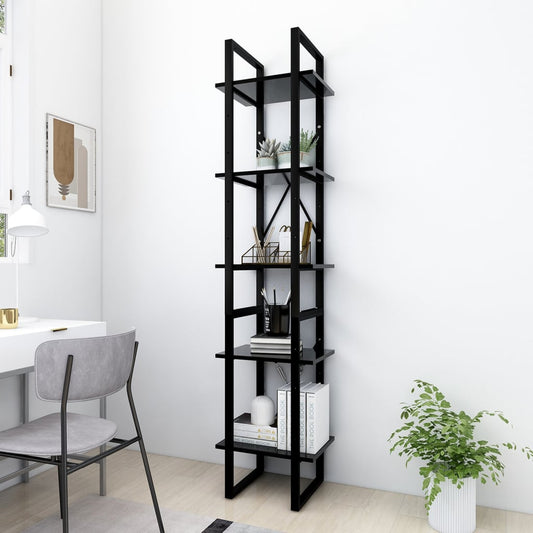 Bibliotecă cu 5 rafturi, negru, 40x30x175 cm, lemn prelucrat