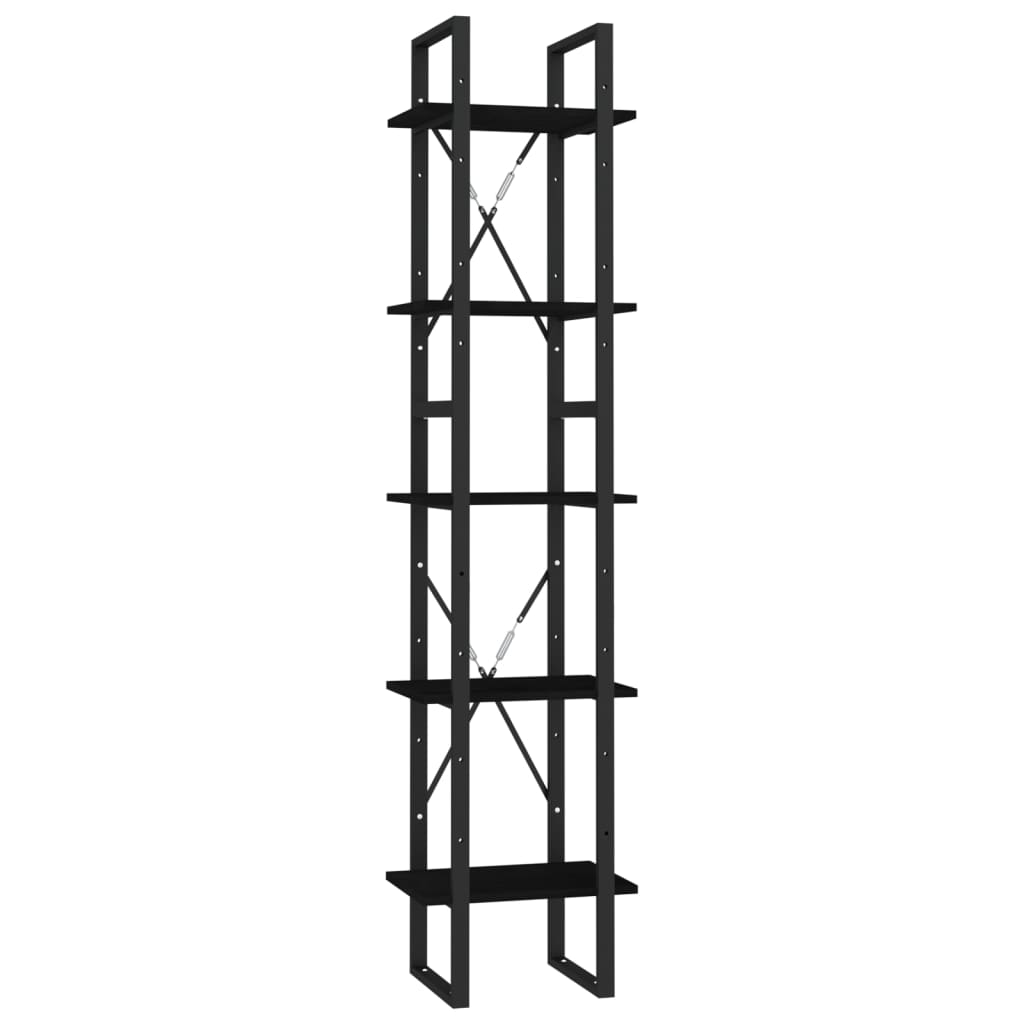 Bibliotecă cu 5 rafturi, negru, 40x30x175 cm, lemn de pin