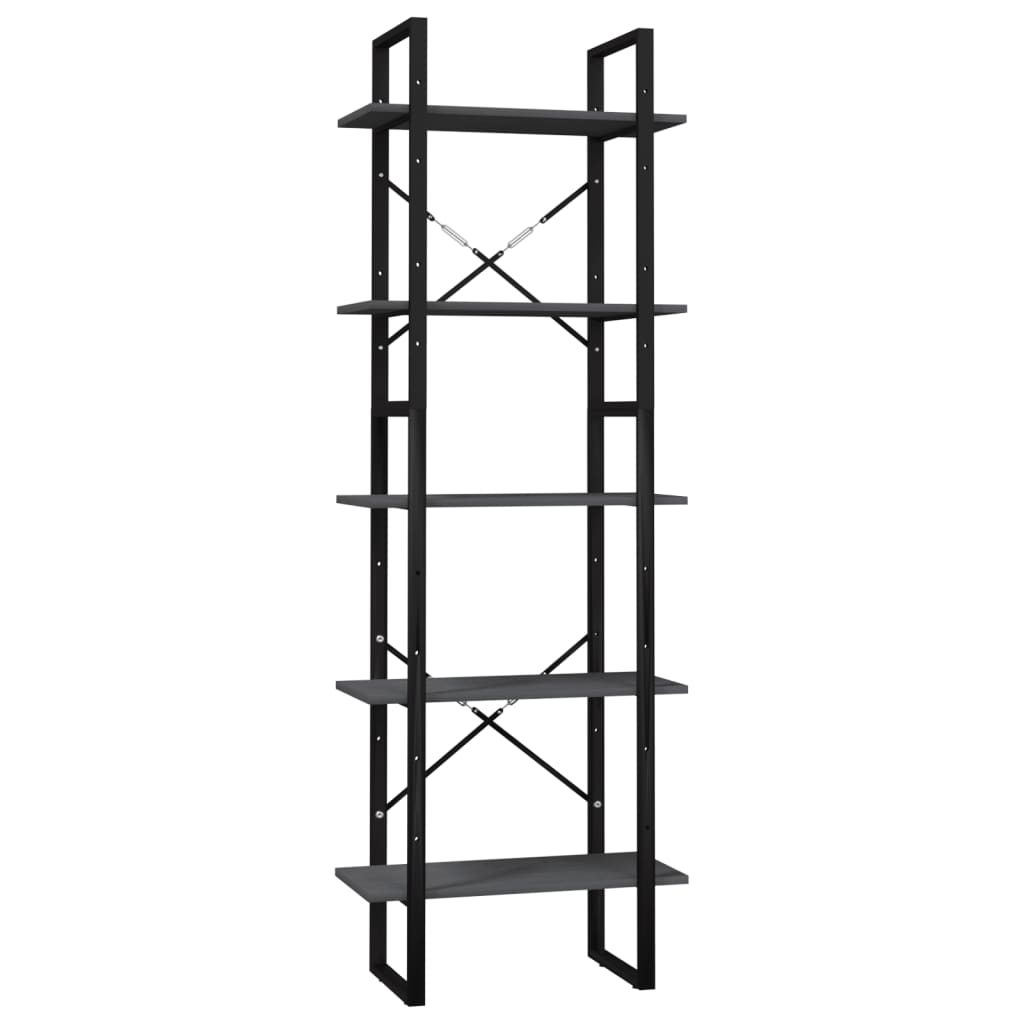 Bibliotecă cu 5 rafturi, gri, 60x30x175 cm, lemn de pin