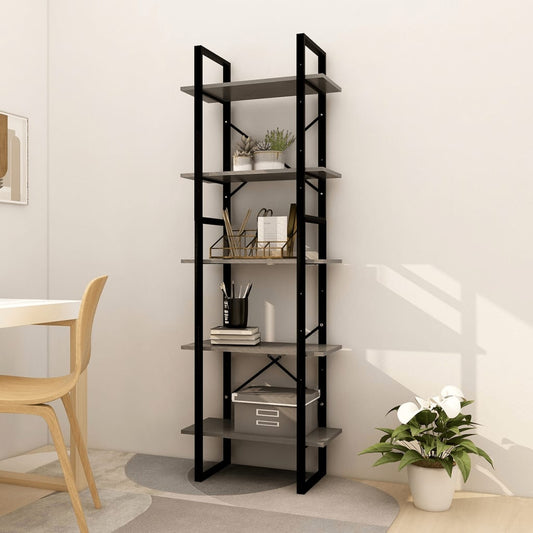 Bibliotecă cu 5 rafturi, gri, 60x30x175 cm, lemn de pin