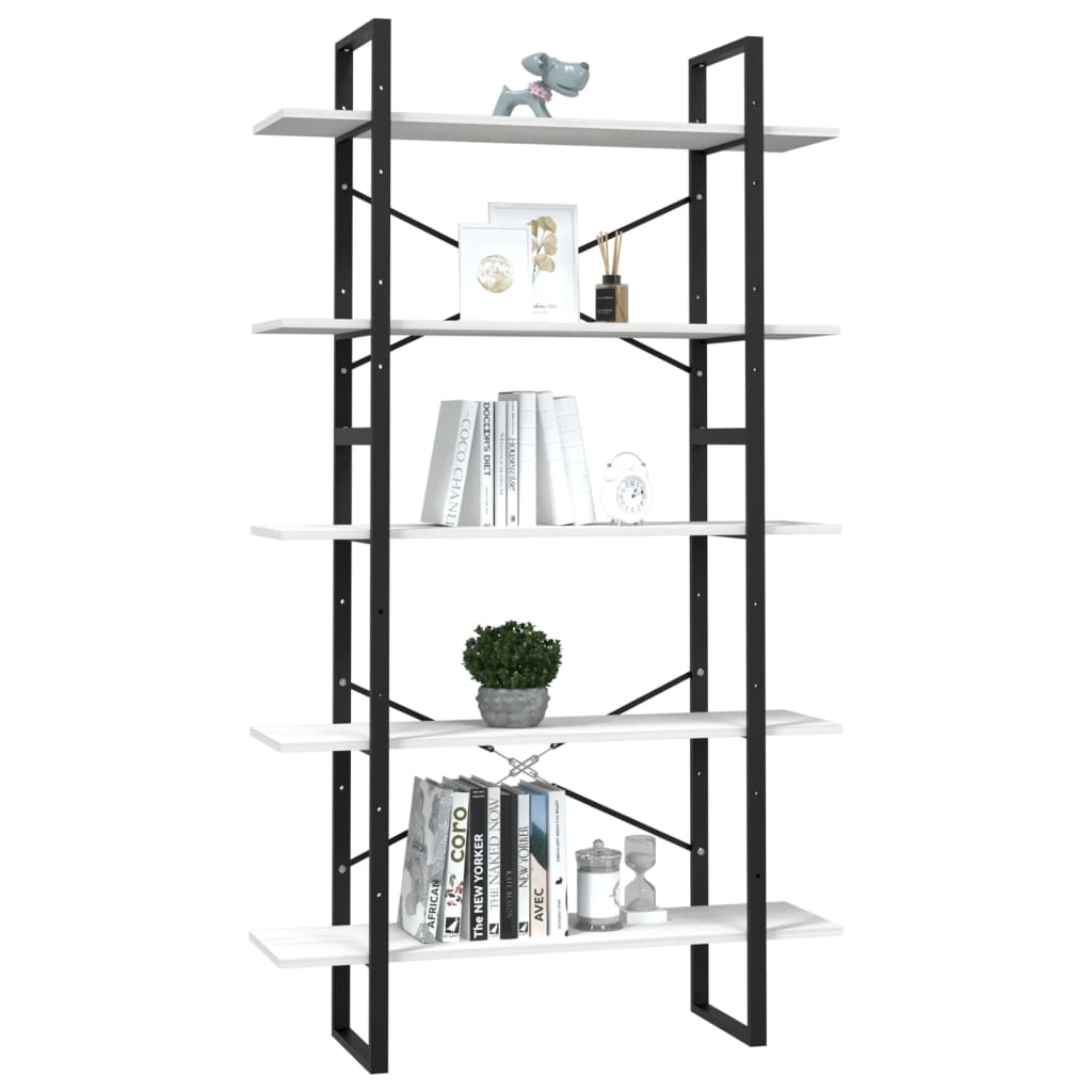 Bibliotecă cu 5 rafturi, alb, 100x30x175 cm, lemn masiv de pin