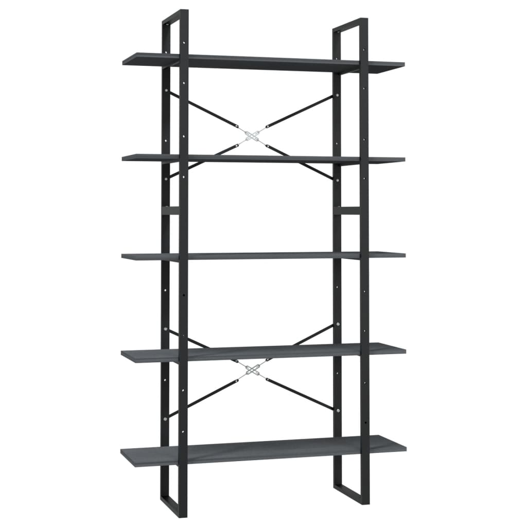 Bibliotecă cu 5 rafturi, gri, 100x30x175 cm, lemn masiv de pin