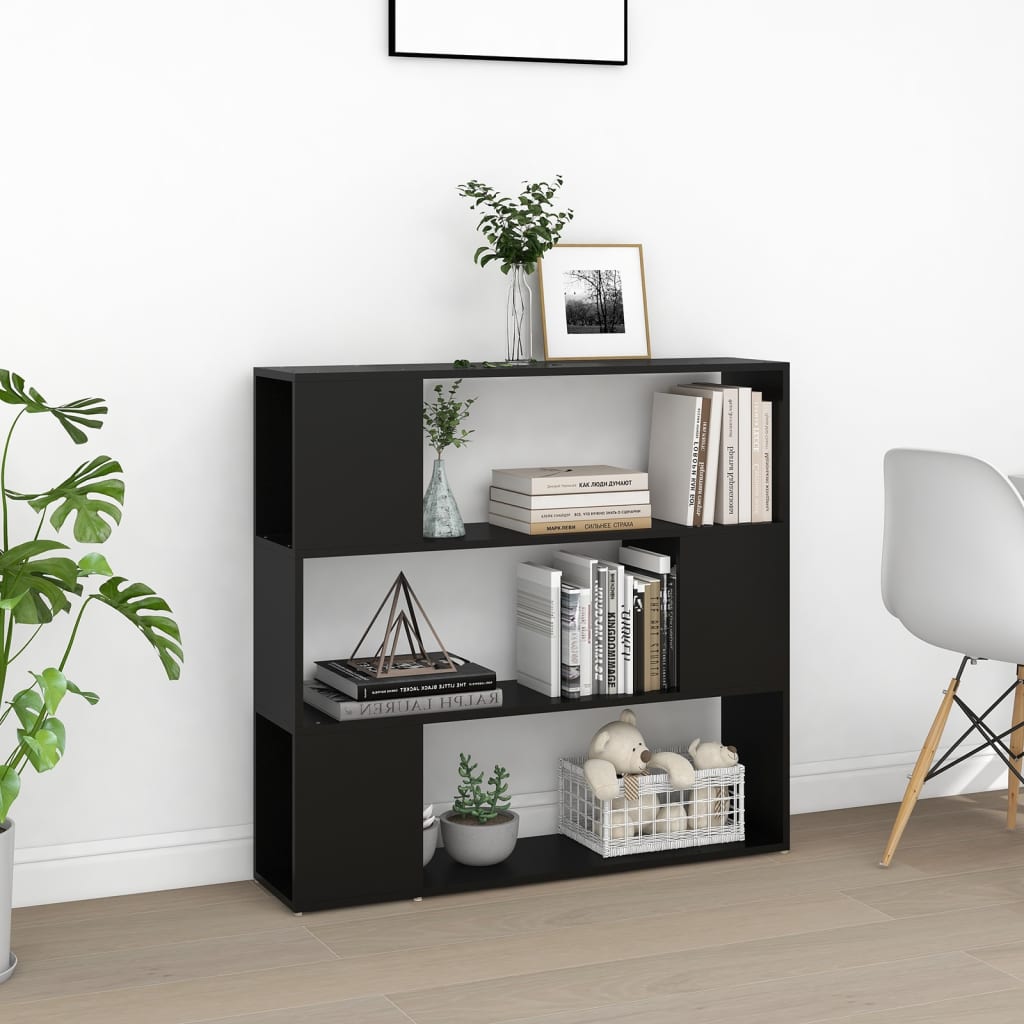 Bibliotecă/Separator cameră, negru, 100x24x94 cm