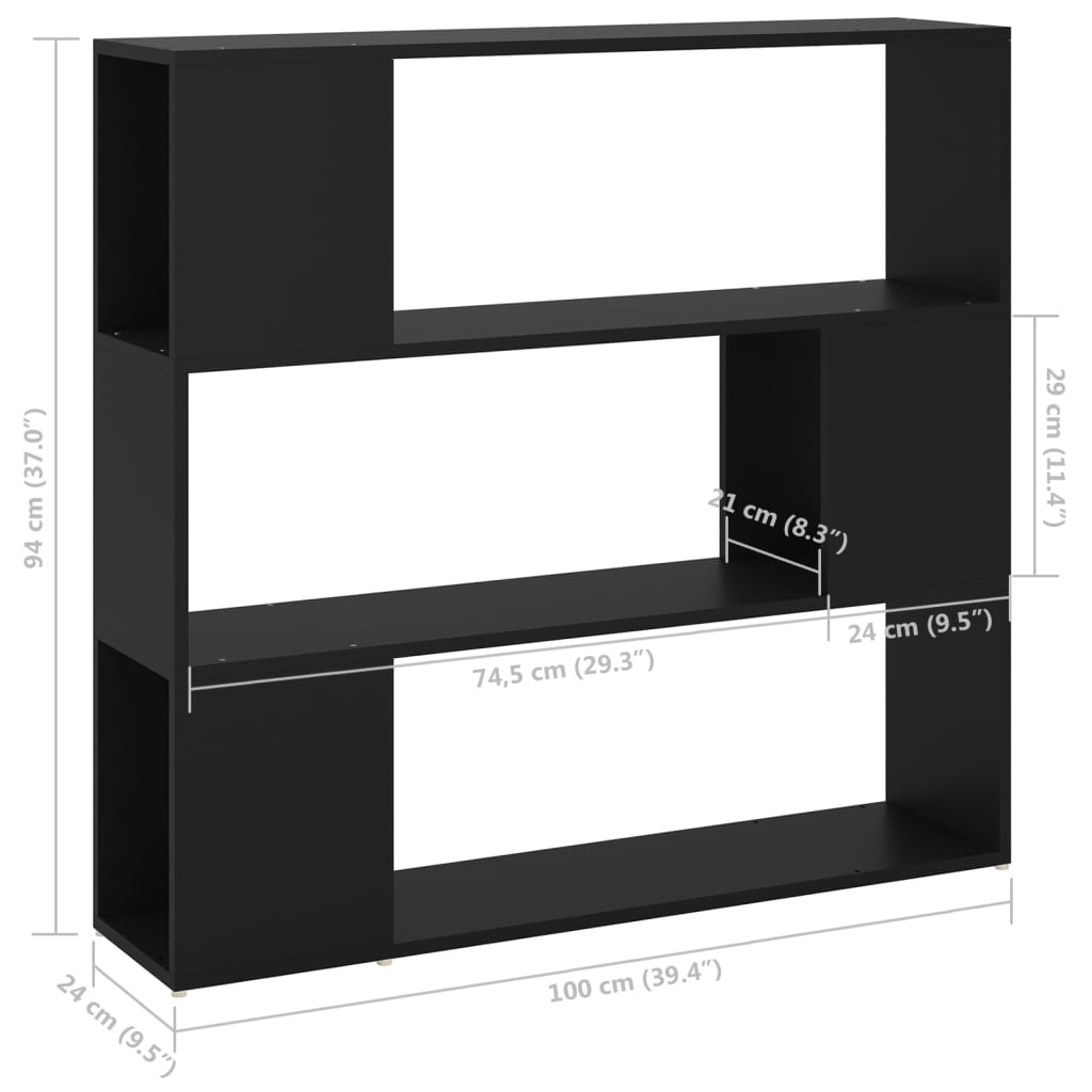 Bibliotecă/Separator cameră, negru, 100x24x94 cm