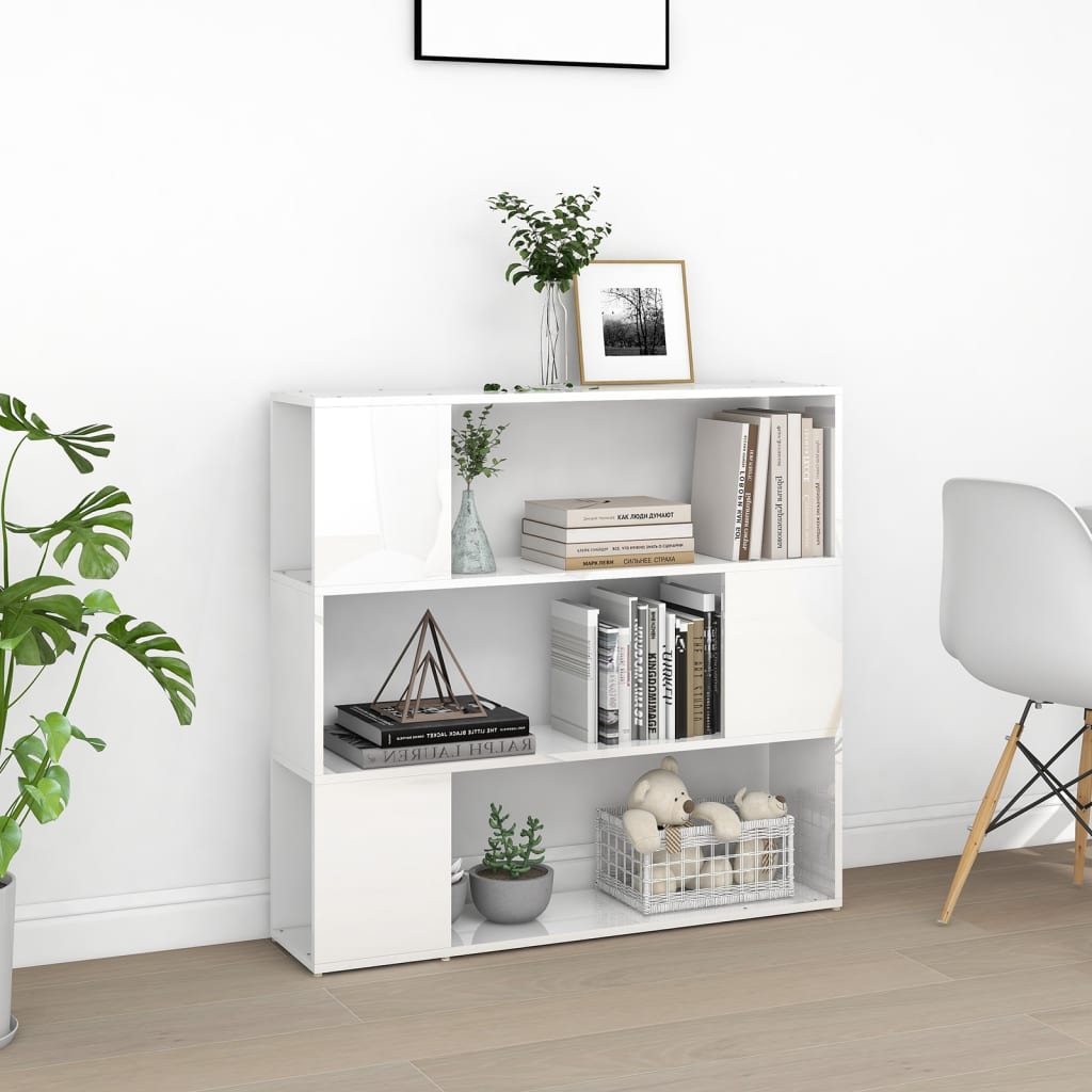 Bookcase/Room divider, extra-glossy white, 100x24x94 cm